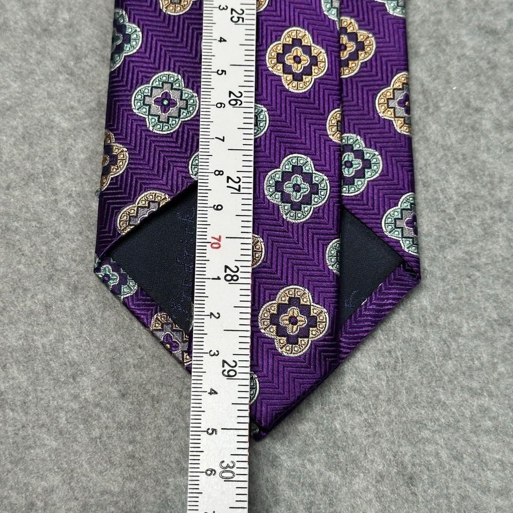 Paul Fredrick Silk Tie Purple Geometric Medallion Classic Mens - Picture 4 of 6